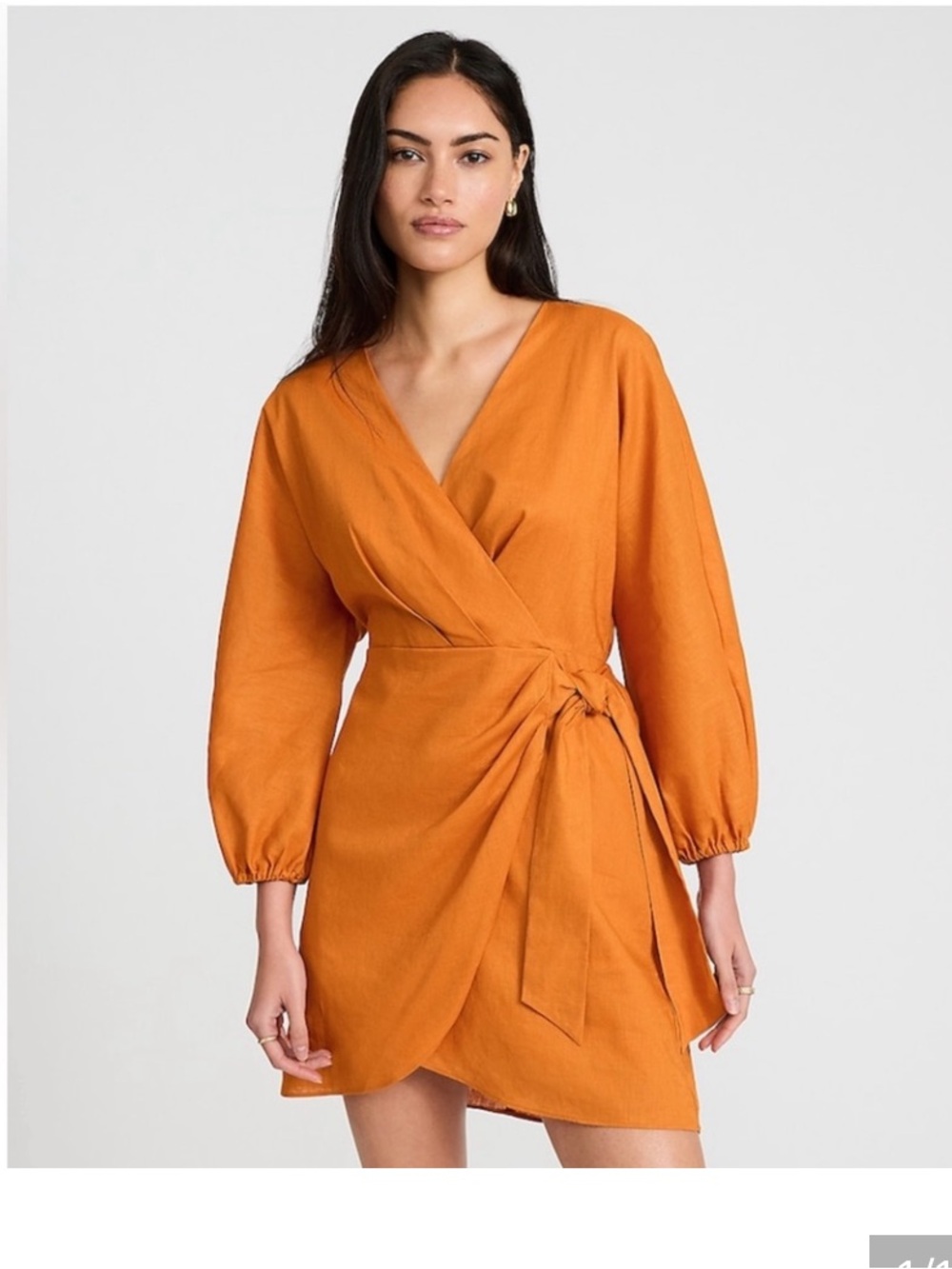EXPRESS LINEN BLEND FAUX WRAP DRESS